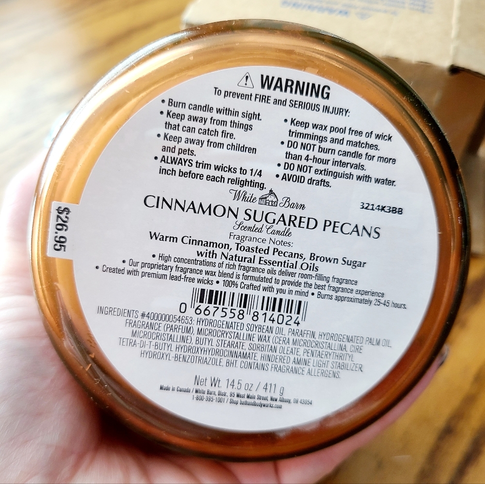 🛍BOGO 50% OFF🤎🕯NWT‼️ White Barn "Cinnamon Sugared Pecans" 3-wick Candle - Picture 9 of 10